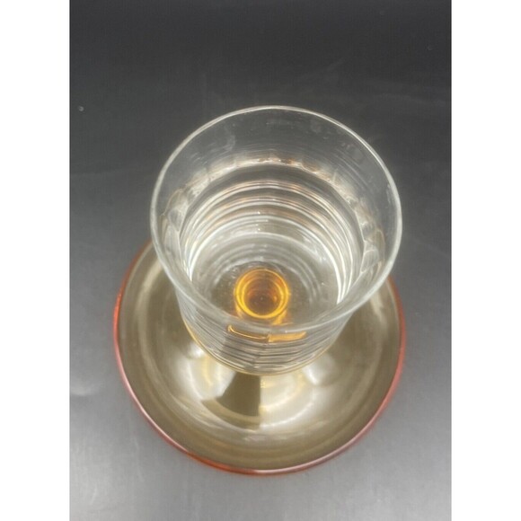 VTG Fostoria Clear & Amber Ribbed Glass Cigarette Holder Ashtray Set Of 2 EUC - Picture 6 of 7
